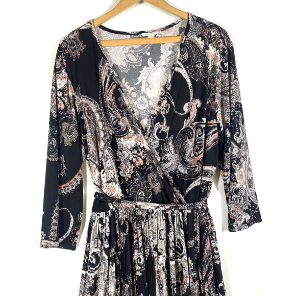 Cato Wrap Dress Size 14/16W 1X Black Paisley Print Stretch Knit Whimsigoth Boho - Picture 5 of 12